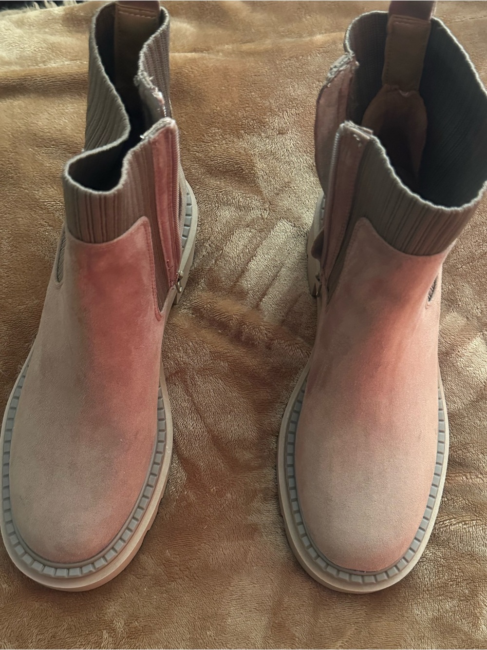 Universal Thread Pink Suede Chelsea Booties with Rib Knit Collar